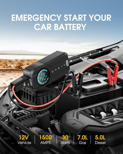 The Tool Storage™ Portable Car Jump Starter with Air Compressor