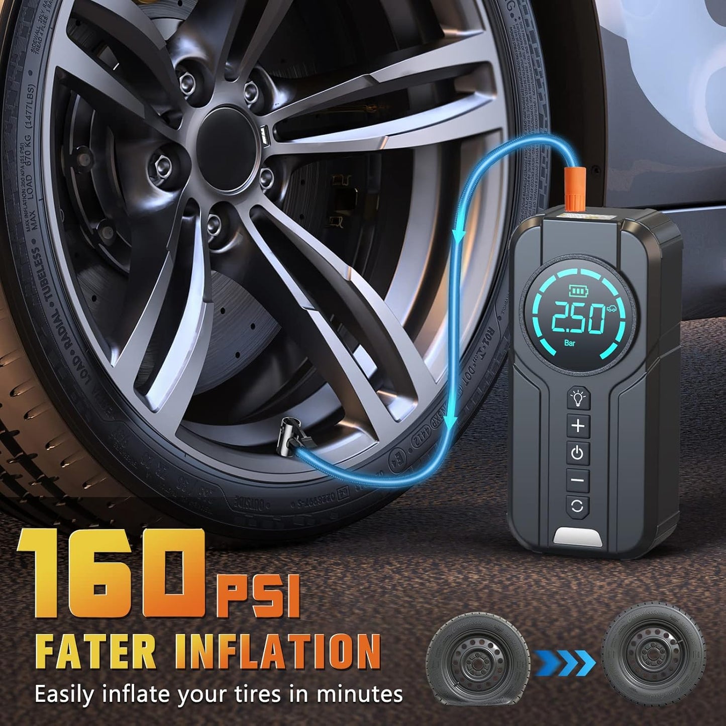 The Tool Storage™ Portable Car Jump Starter with Air Compressor