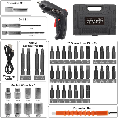 The Tool Storage™ Cordless Electric Screwdriver 3.6V Rechargeable