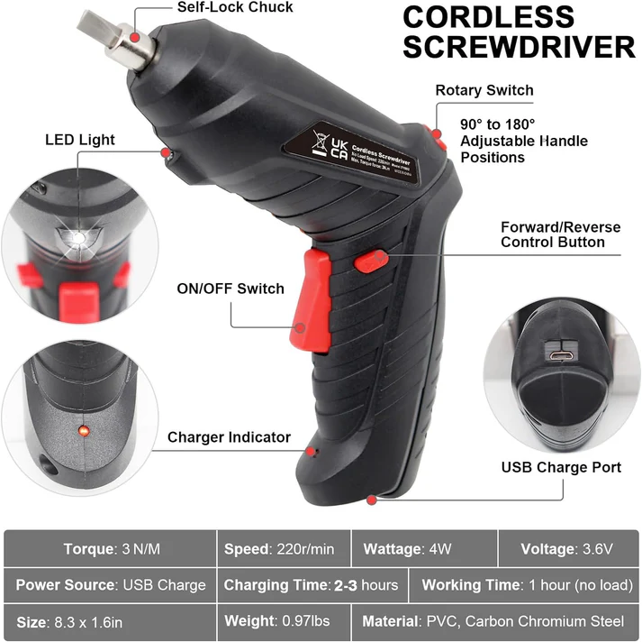 The Tool Storage™ Cordless Electric Screwdriver 3.6V Rechargeable